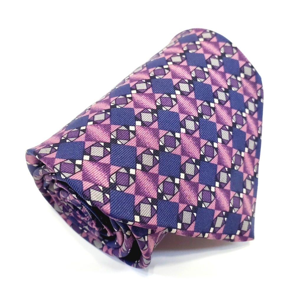 Valentino Necktie Purple & Blue Geometric Pattern Men's Silk Neck Tie